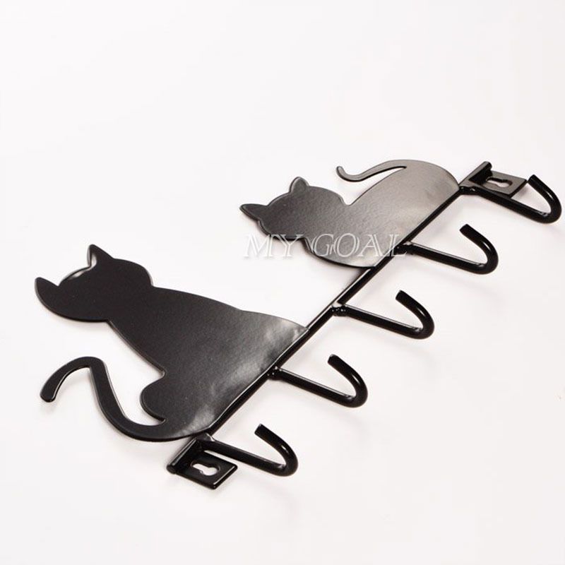 5 Hooks Cat Shaped Key Bag Hanger Kitten Organiser Wall Door Hanging